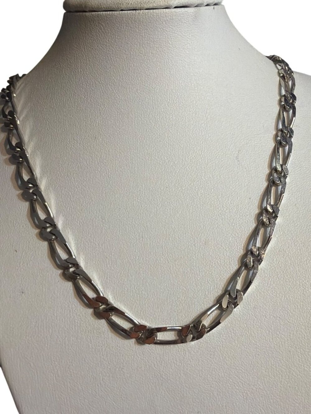 Vintage Monet Silver Tone Figaro Chain Necklace Fold Over Clasp 30" Long Estate